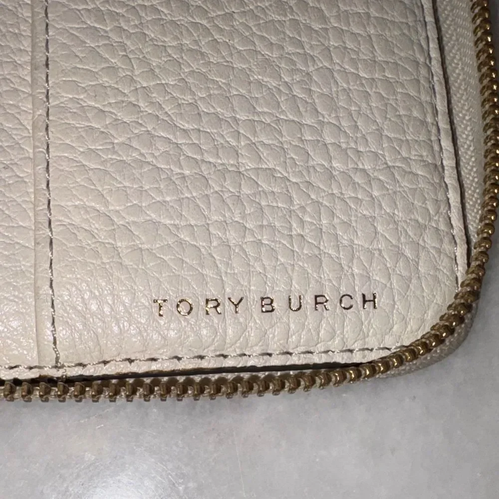 Tory Burch Wallet Leather Full Zip Logo Pebbled Embossed Continental Wallet